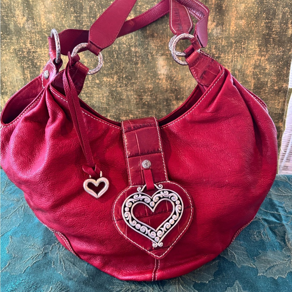 Brighton Red Leather Shoulder Hobo Bag